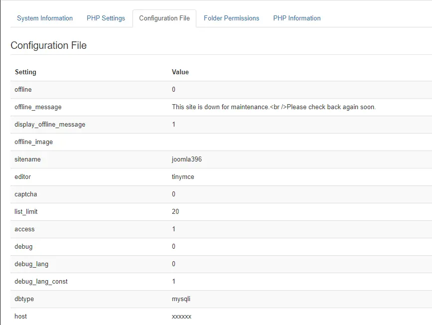 System information configuration file tab.