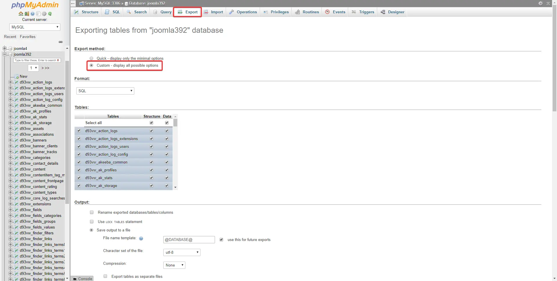 Exporting your database image from phpmyadmin.