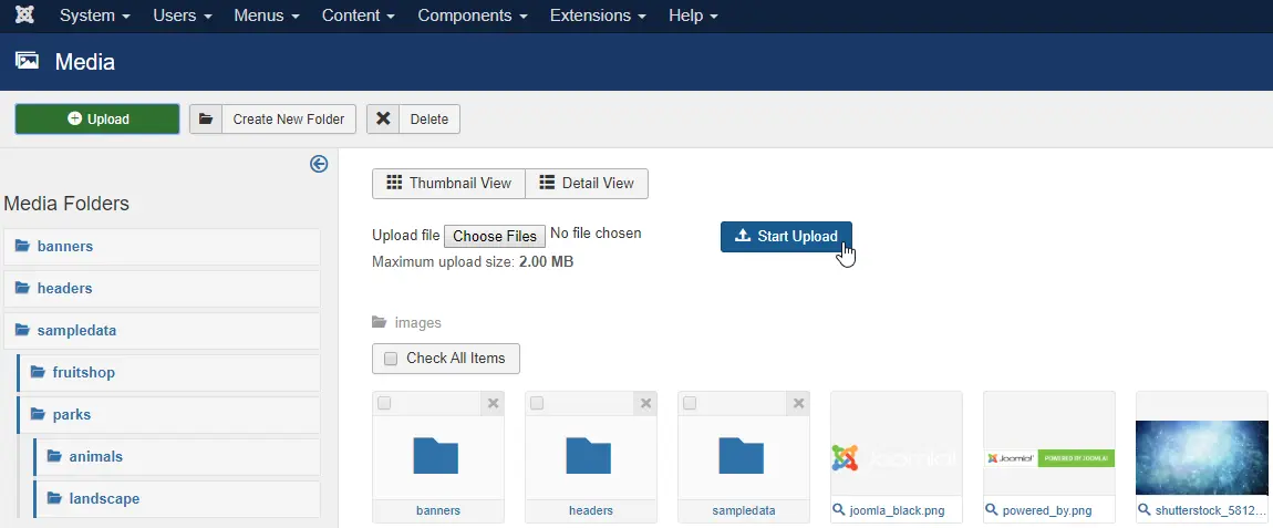 Image showing how to upload an image by opening Content and then Media.