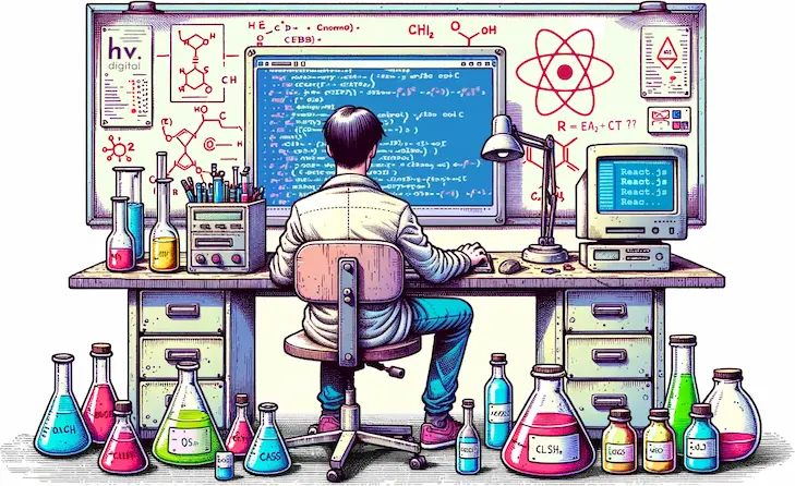 Chemist creating a React.js reaction